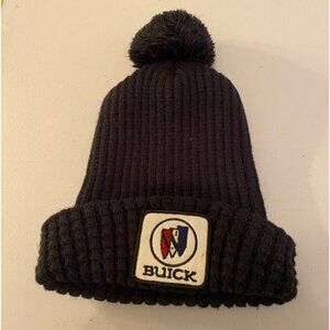 Vintage Knit Cap Buick Logo Black Beanie With Pom Pom & Foldable Cuff